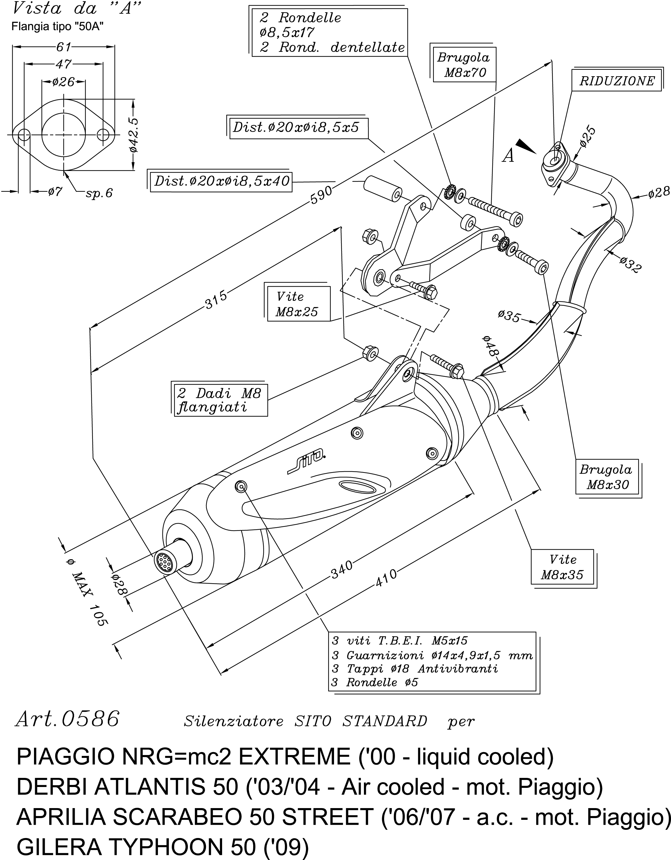 Impianto di scarico Sito / LeoVince Sito standard, impianto completo per NRG / Typhoon