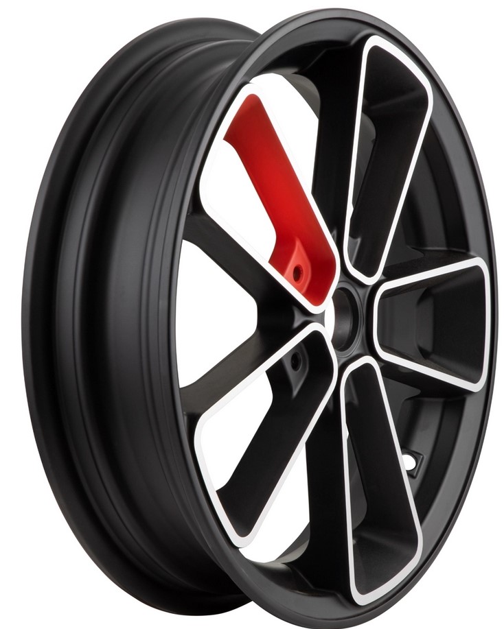 Cerchio anteriore/posteriore 13" per Vespa GTS/GTS Super/GTV/GT 60/GT/GT L 125-300ccm, nero opaco/rosso