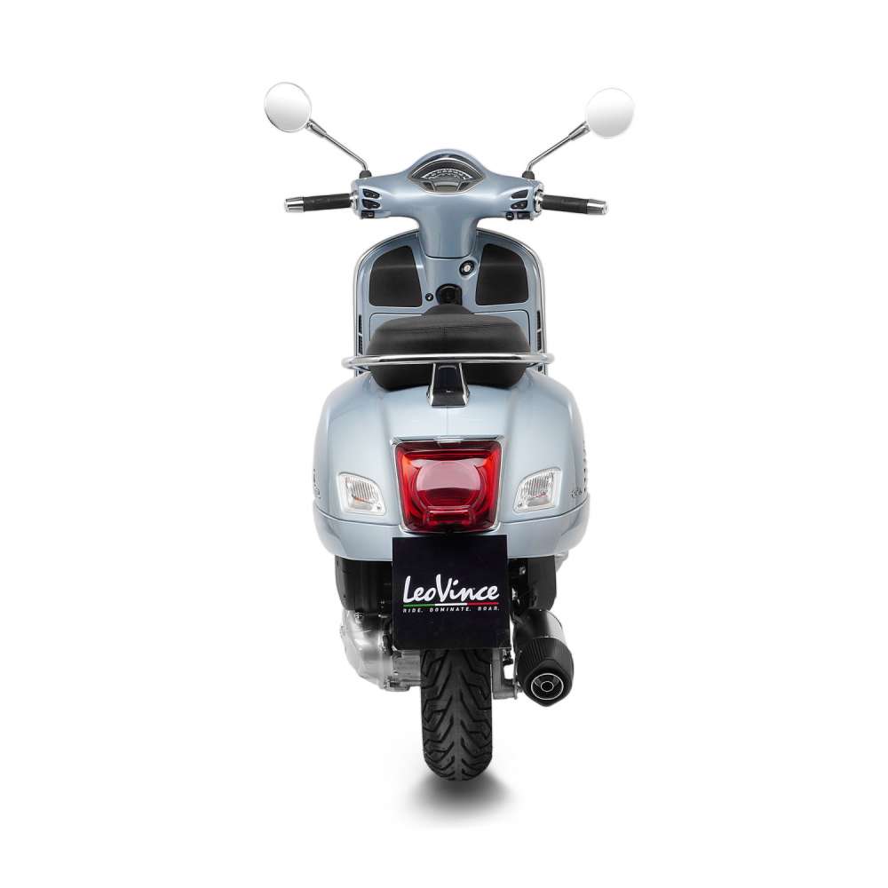 Sistema di scarico LeoVince LV One Evo per Vespa GTS 125 /Super, argento, slip on, certificato E, Euro5