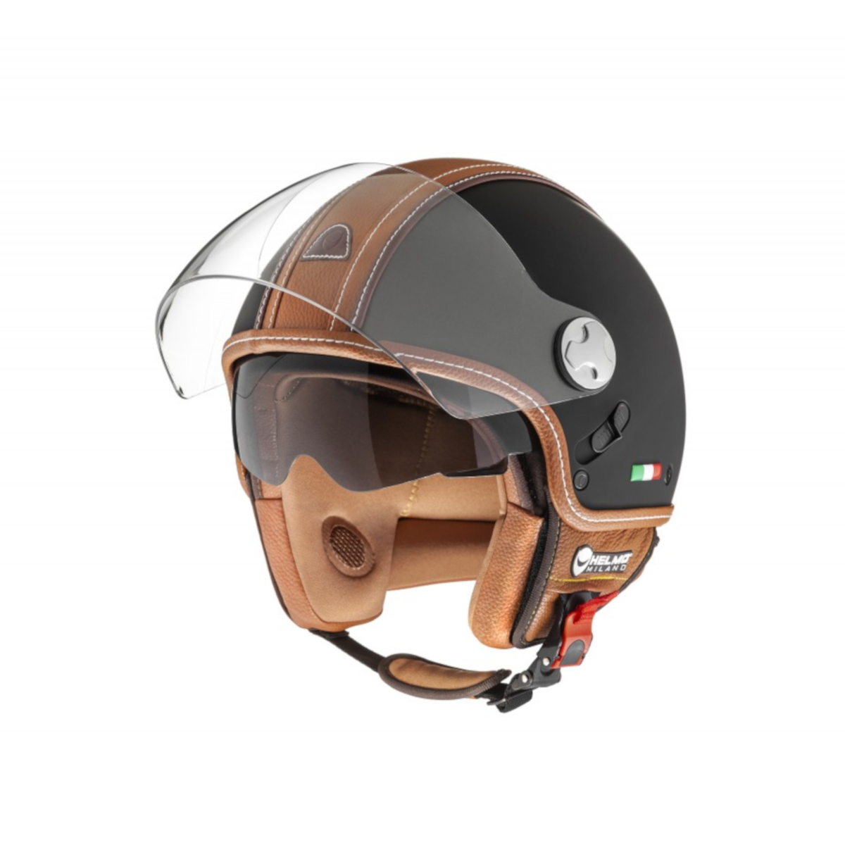 Helmo Milano Demi Jet, PelleDura Premium, nero opaco, marrone
