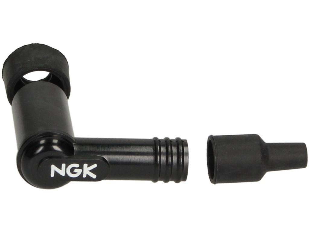 Connettore candela NGK, LB05F, nero, angolo 90°, per filettatura di collegamento