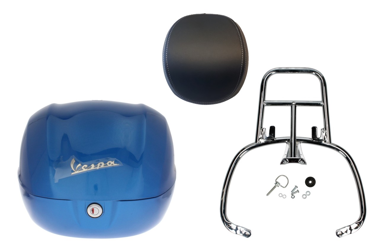 Kit bauletto 32L blu (261/A), cuscino posteriore nero per Vespa Sprint / Primavera