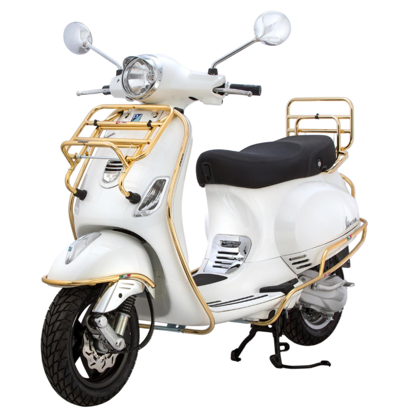 Portapacchi anteriore per Vespa LX/LXV 50-150cc, pieghevole, oro
