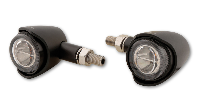 HIGHSIDER Pro Akron-X LED Mini Indicatore di direzione alloggiamento nero / lente grigio fumo (coppia), anteriore e posteriore