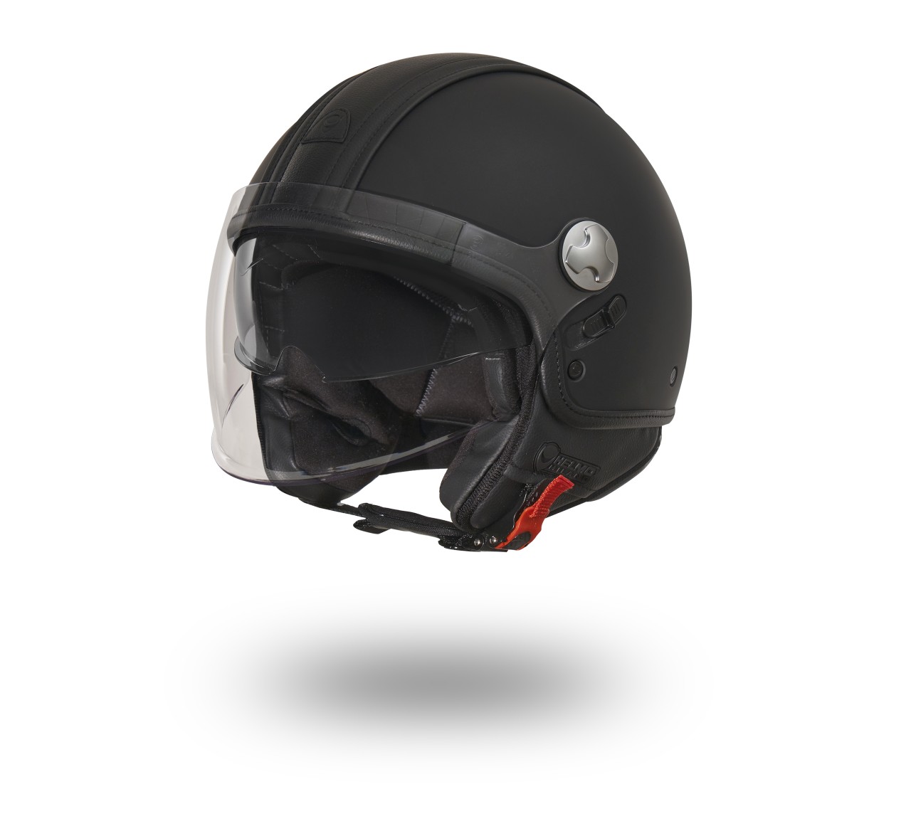 Helmo Milano Demi Jet, PelleDura Premium, nero opaco con ecopelle nera