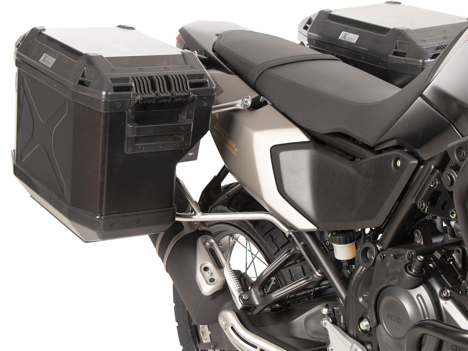 Set di portavaligie Cutout in acciaio inox incluso set di valigie Xplorer Cutout in argento per Yamaha Ténéré 700 (25-)