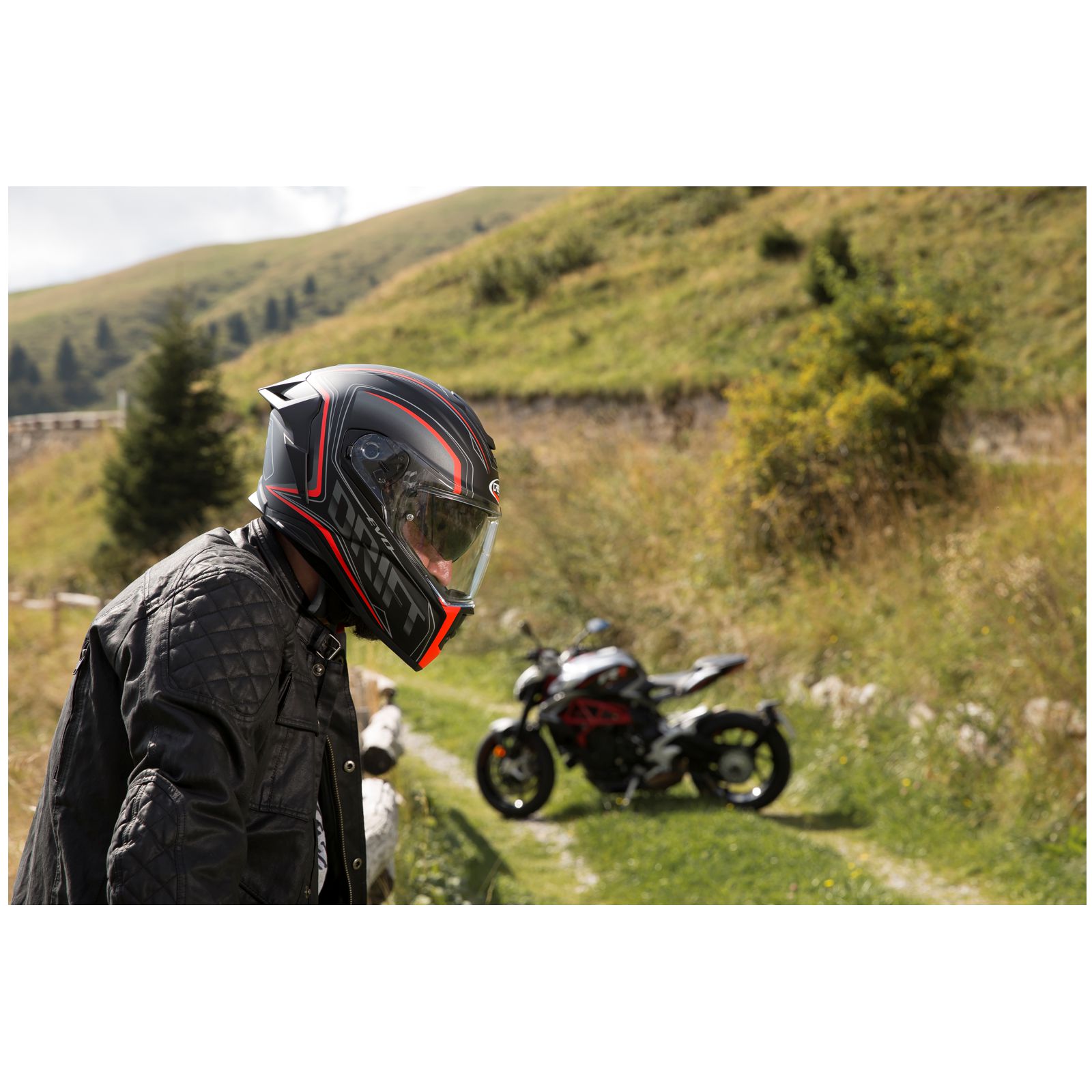 Caberg Casco Drift Evo Integra, nero opaco/grigio-fluo-rosso