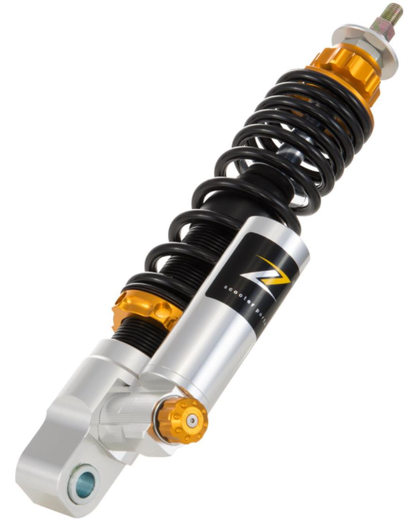Ammortizzatore "Black Edition", anteriore per Vespa Primavera/Sprint 50 -150cc 2T/4T AC, argento/arancio
