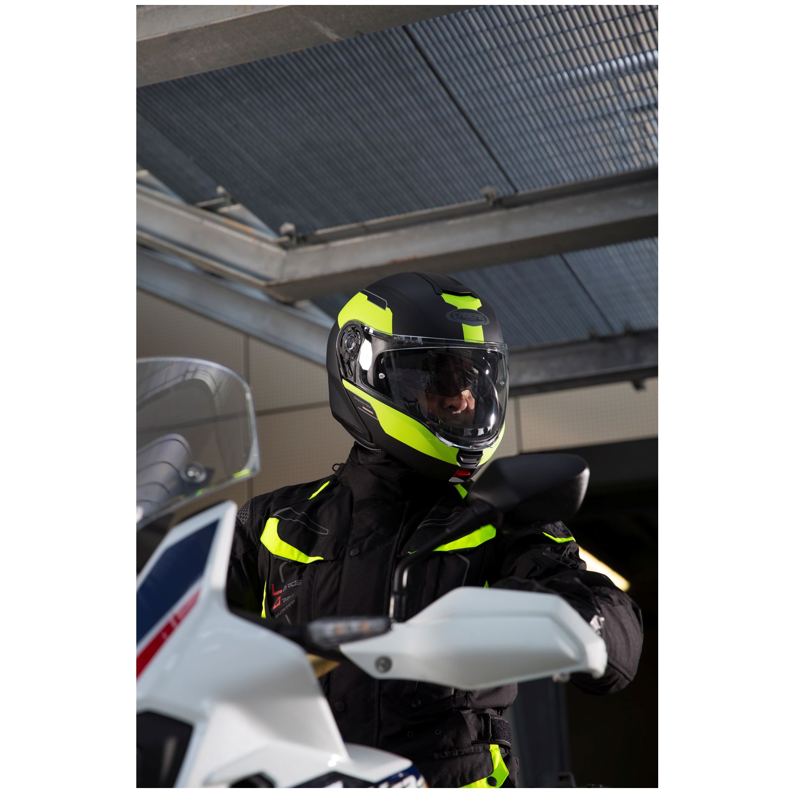 Casco Caberg Levo Prospect, nero opaco/giallo fluo