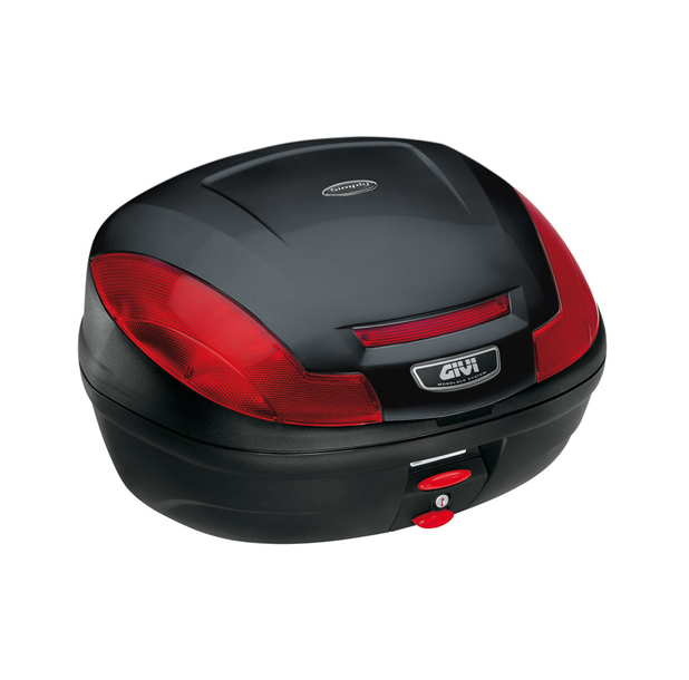 E470 Simply III MONOLOCK Bauletto nero con catadiottri e piastra rossi Givi
