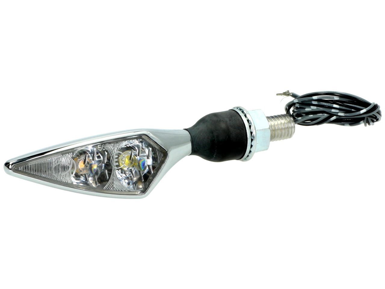 Indicatore Kellermann con luce di posizione, rombo PL, acciaio, LED, VR, 12 V, cromo lucido, M8x20
