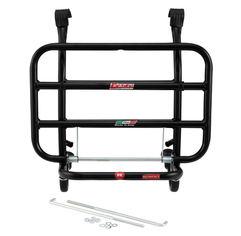 Portapacchi anteriore per Vespa PX 80-200cc, pieghevole, nero