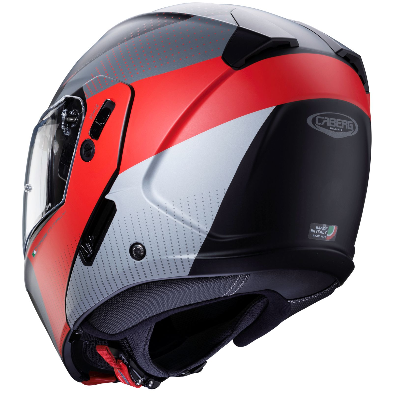 Casco Caberg Horus Scout, nero opaco/rosso-grigio fluo