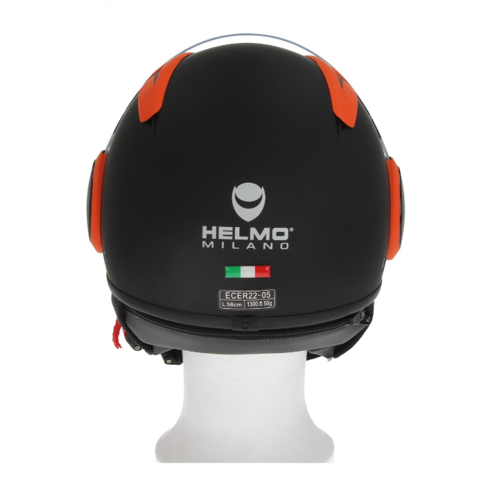 Casco integrale Helmo Milano, FuoriRotta Premium, nero, arancione, opaco