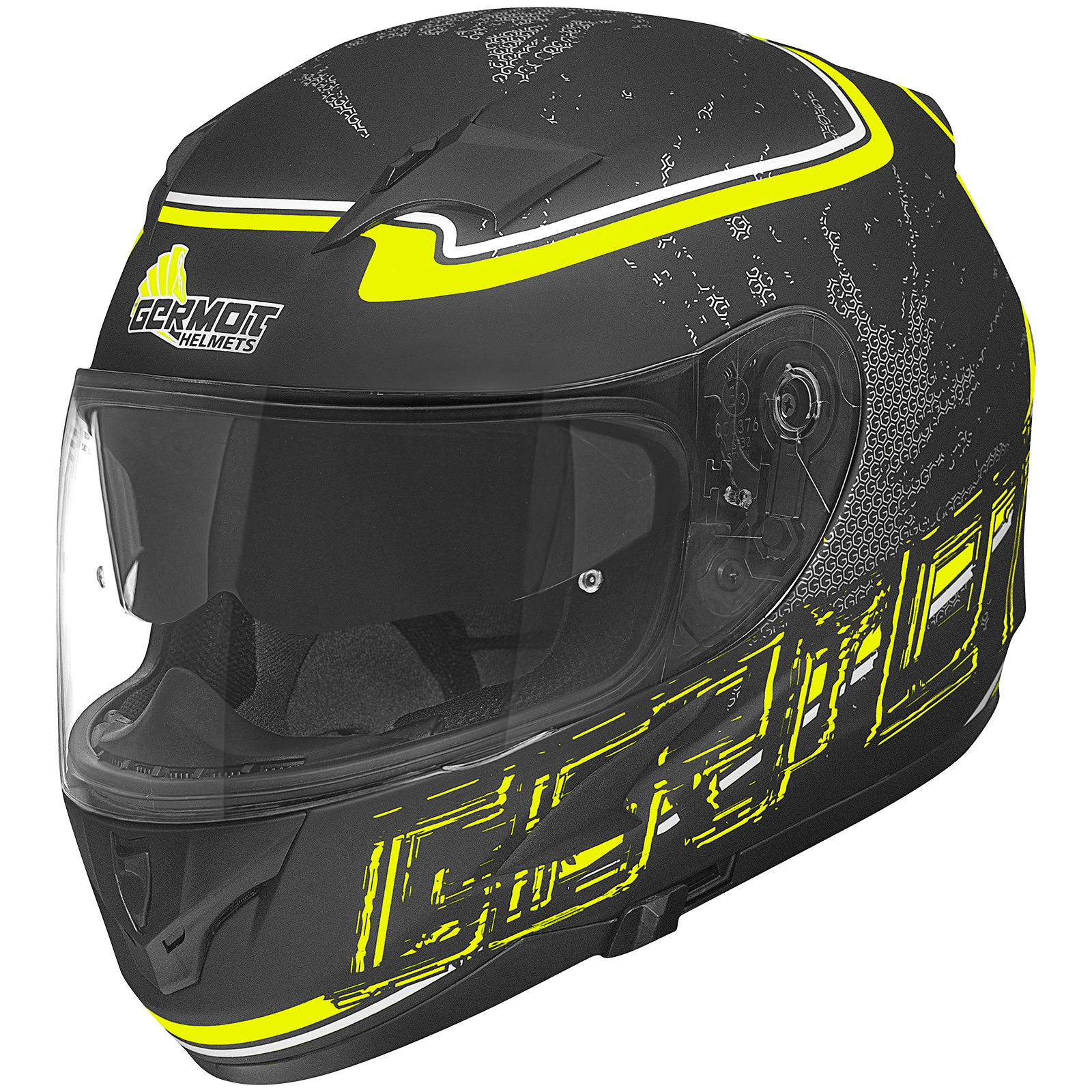Casco integrale Germot GM 306, nero opaco/giallo fluo