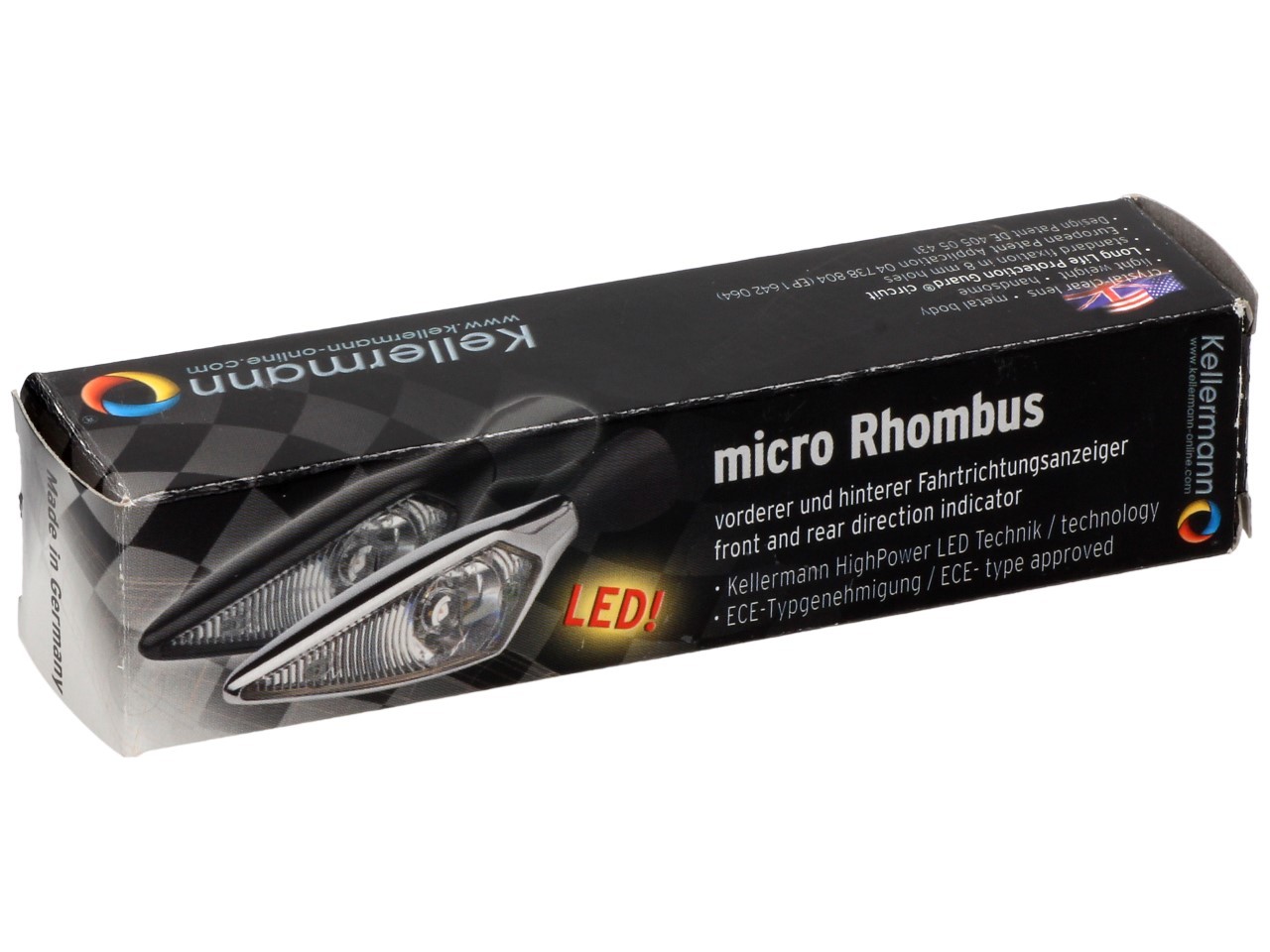 Indicatore Kellermann, rombo, acciaio, LED, VR/HL, 12 V, nero satinato, M8x20, omologato E