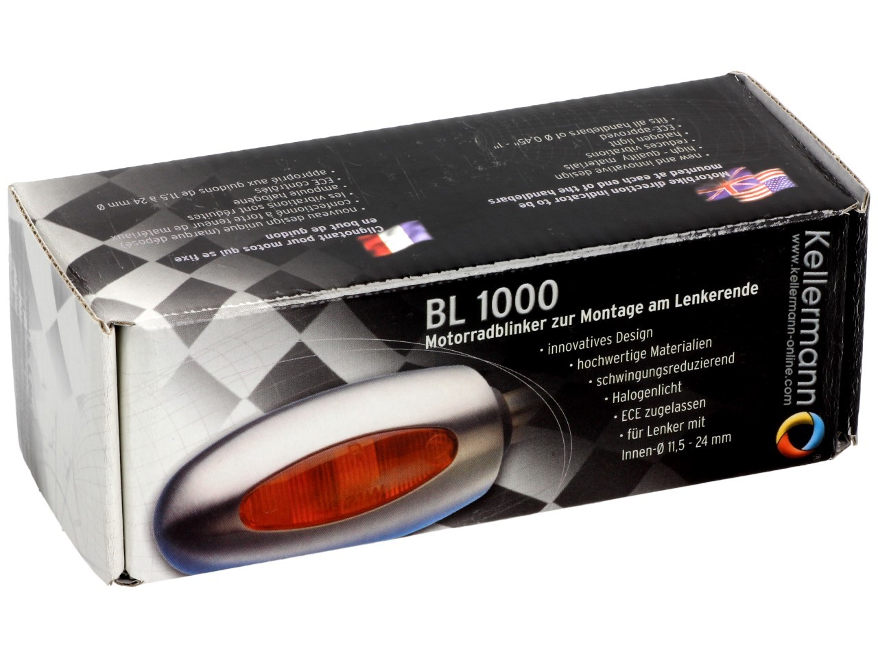 Indicatore Kellermann, BL 1000 giallo, alluminio, alogeno, VR/VL, 12 V, 21 W, nero satinato