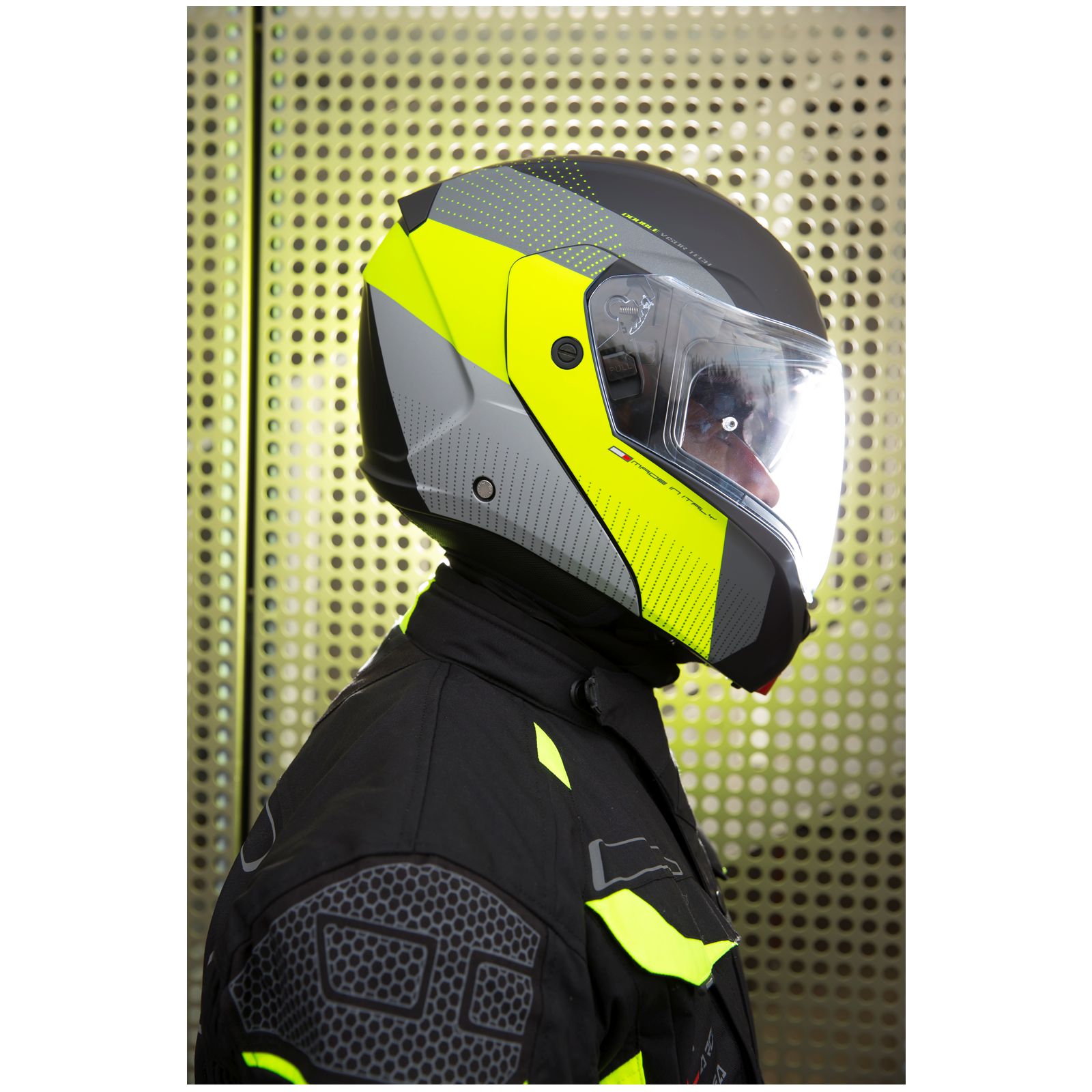 Casco Caberg Horus Scout, nero opaco/giallo fluo-grigio