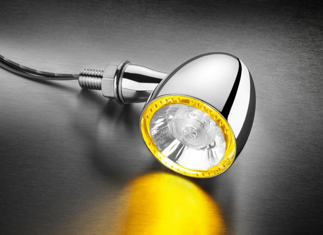 Indicatore Kellermann con luce di posizione, Bullet 1000 PL, acciaio, LED, VL/VR, 12 V, cromo lucido