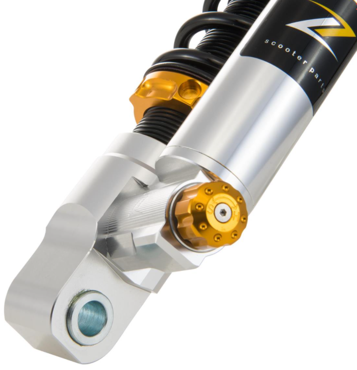 Ammortizzatore "Black Edition", anteriore per Vespa Primavera/Sprint 50 -150cc 2T/4T AC, argento/arancio