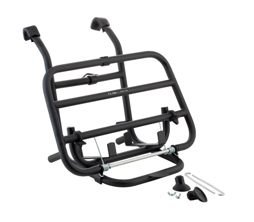 Portapacchi anteriore per Vespa PX 80-200cc, pieghevole, nero