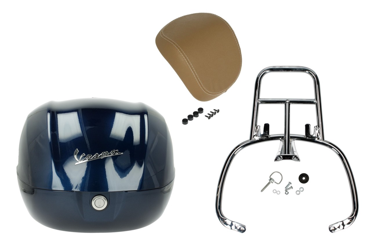 Kit bauletto 32L blu notte (222/A), cuscino posteriore beige per Vespa Sprint / Primavera