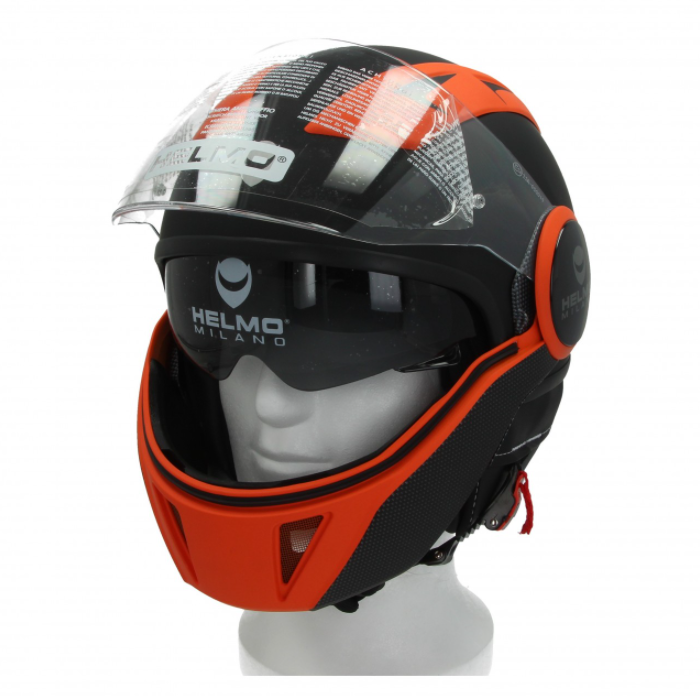 Casco integrale Helmo Milano, FuoriRotta Premium, nero, arancione, opaco