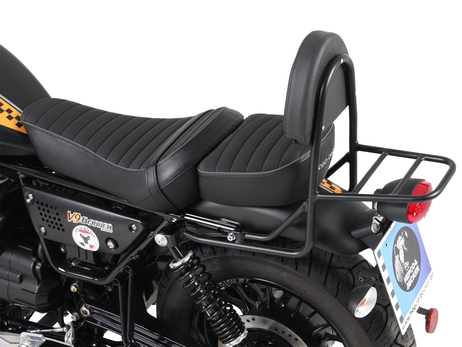 Sissy bar con portapacchi nero per V 9 Bobber (Bj.17-) con sella lunga