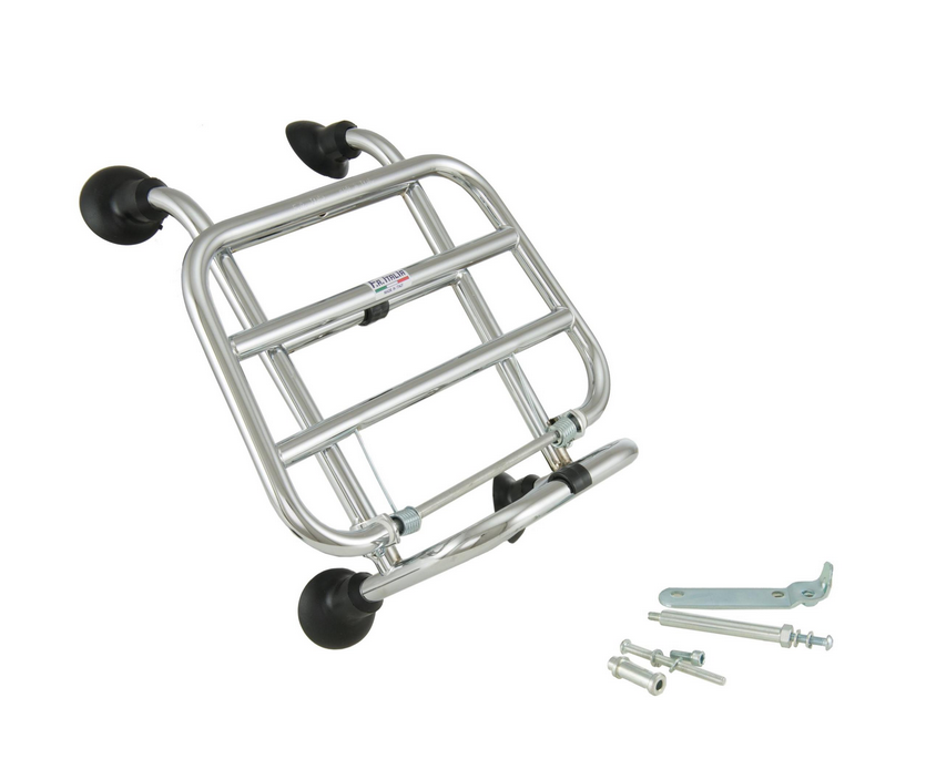 Portapacchi anteriore per Vespa Primavera /Sprint /Elettrica 50-150ccm, pieghevole, cromato
