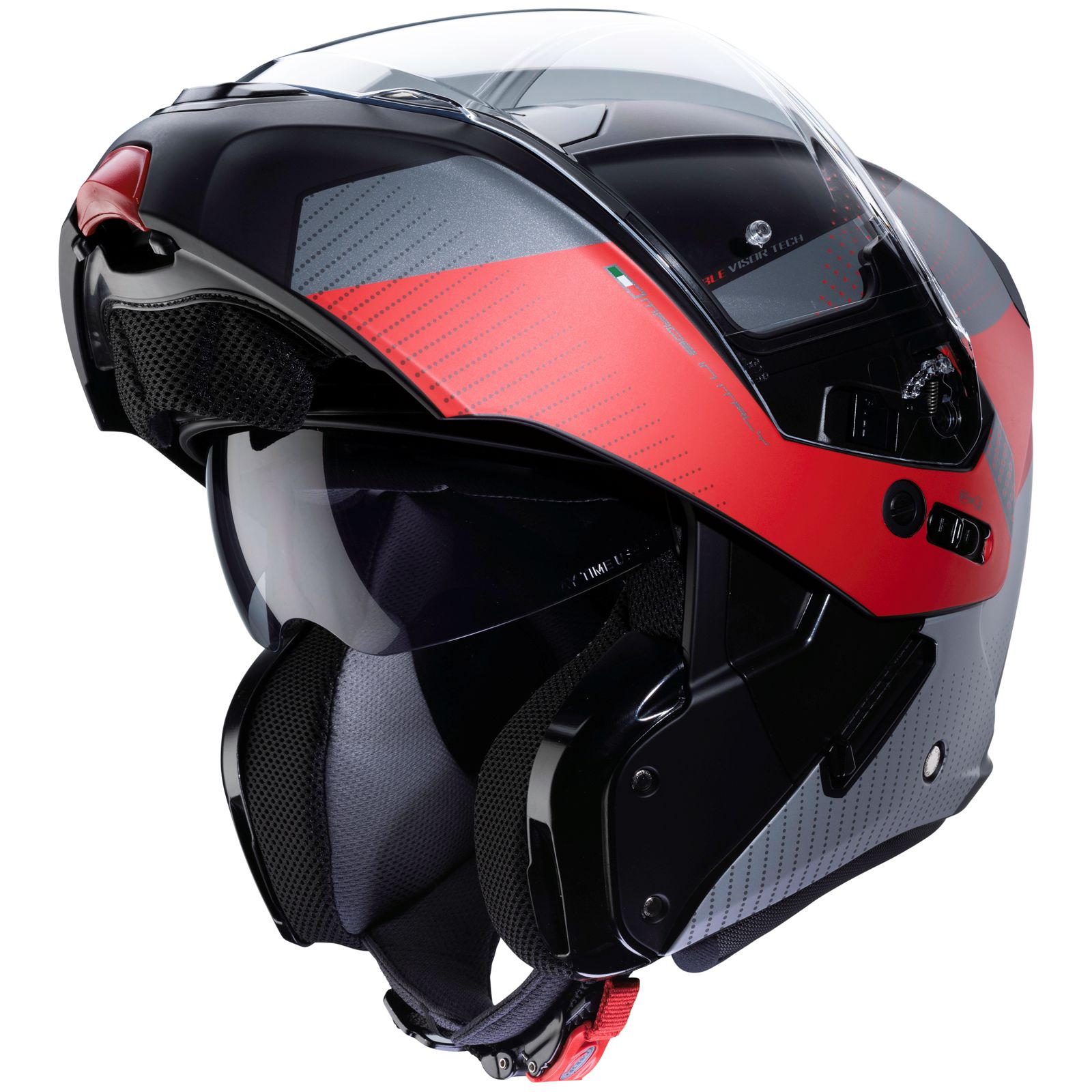 Casco Caberg Horus Scout, nero opaco/rosso-grigio fluo