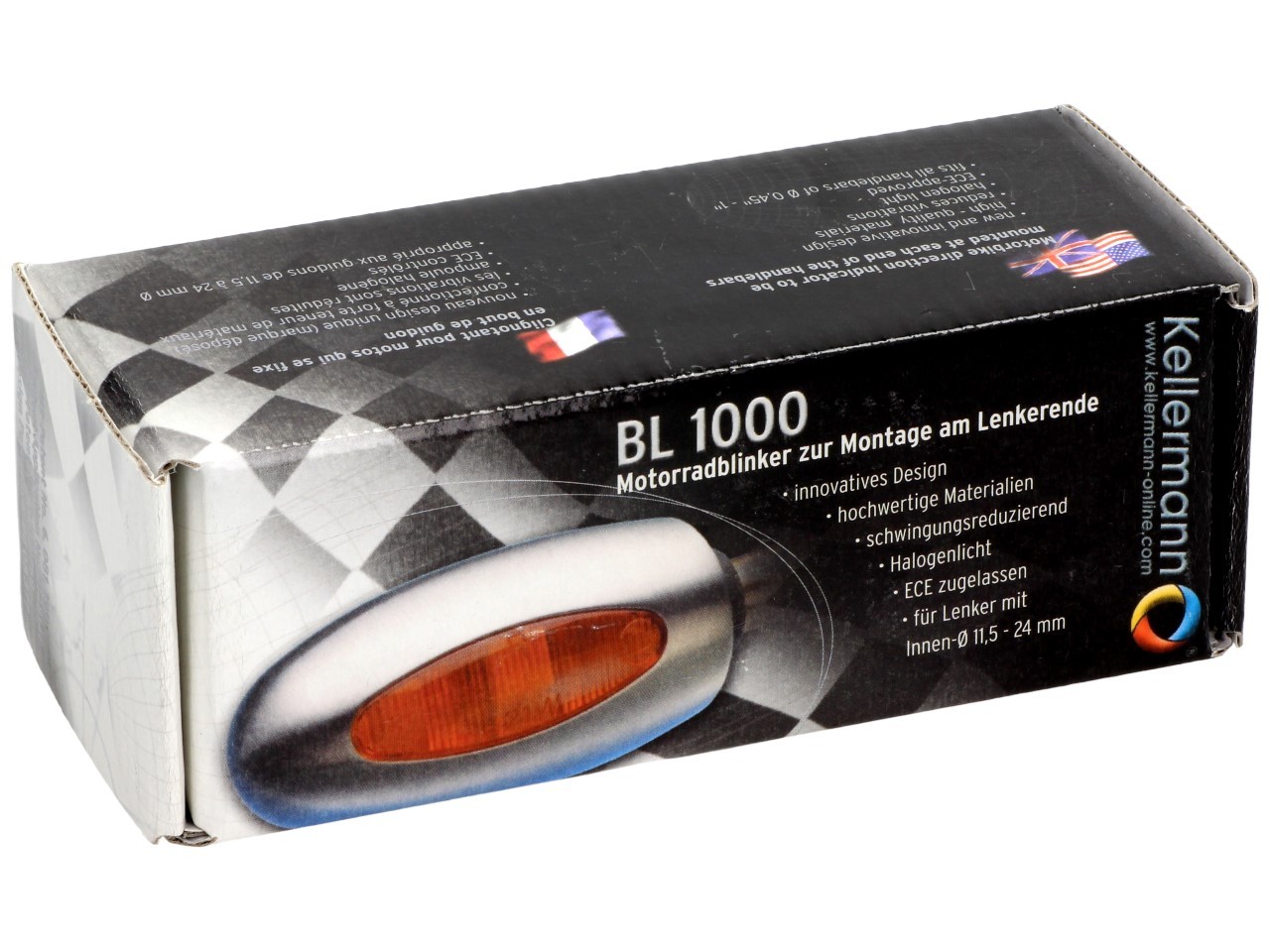 Indicatore Kellermann, BL 1000 giallo, alluminio, alogeno, VR/VL, 12 V, 21 W, cromo lucido, brillante
