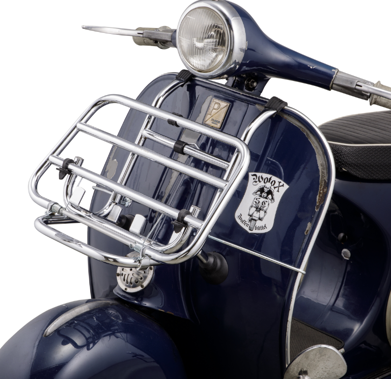 Portapacchi anteriore per Vespa PX 80-200cc, pieghevole, nero
