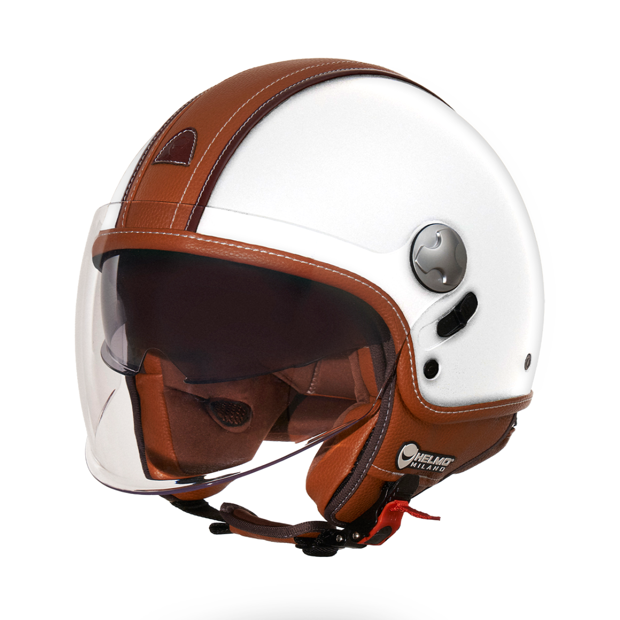 Helmo Milano Demi Jet, PelleDura Premium, bianco lucido, marrone