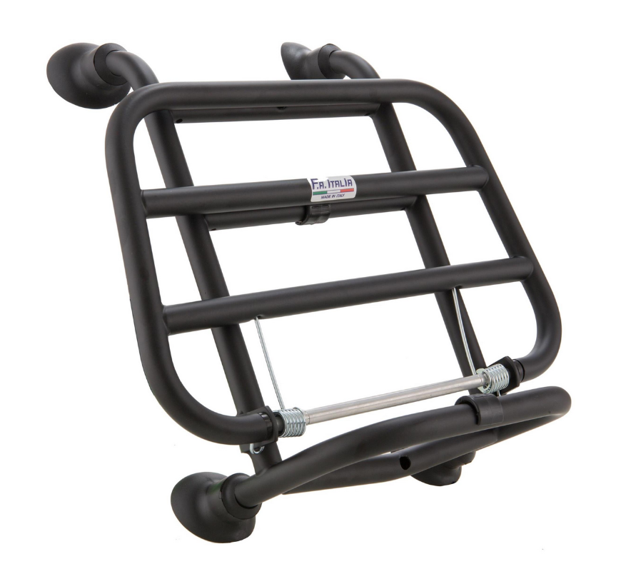Portapacchi anteriore per Vespa Primavera /Sprint /Elettrica 50-150ccm, pieghevole, nero lucido