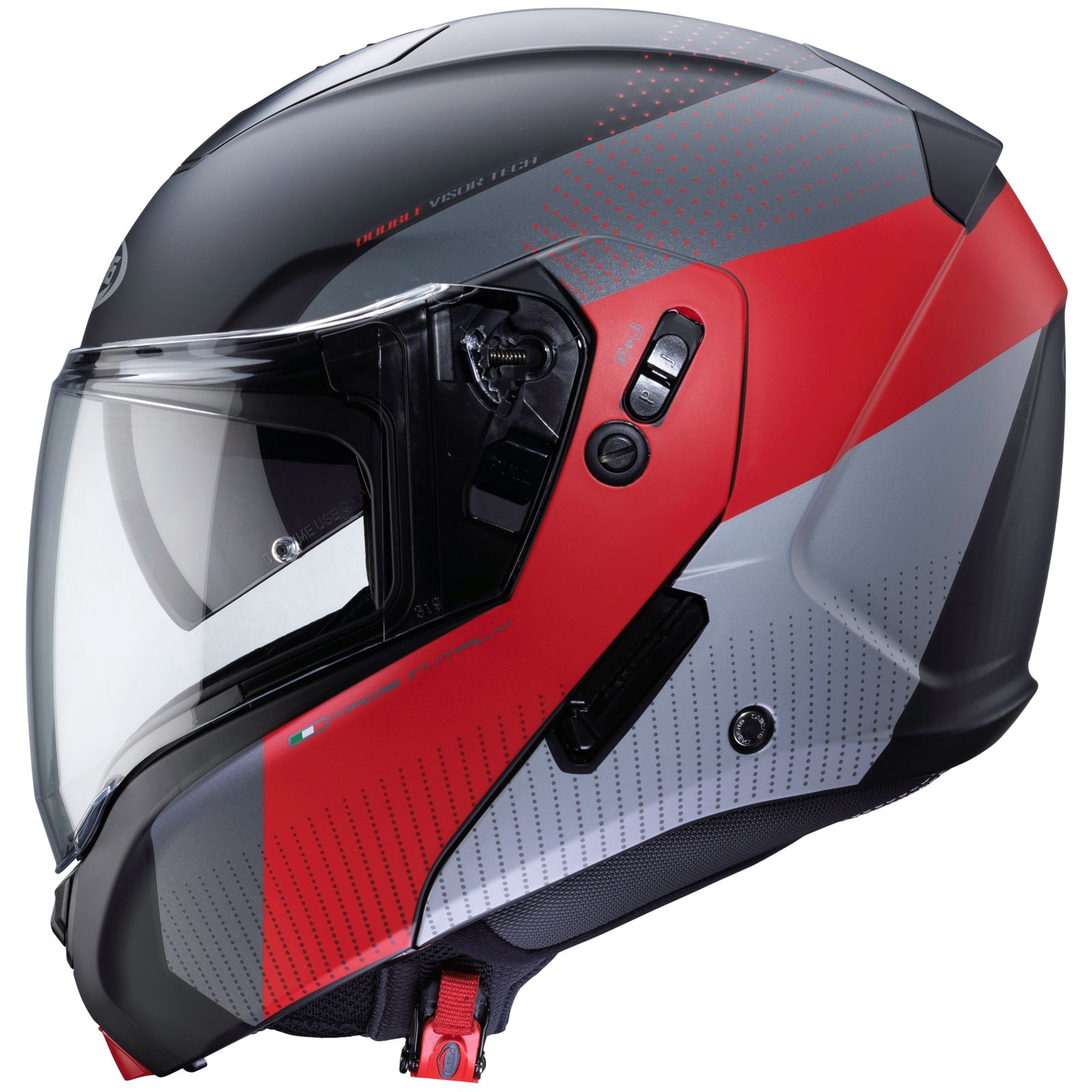 Casco Caberg Horus Scout, nero opaco/rosso-grigio fluo