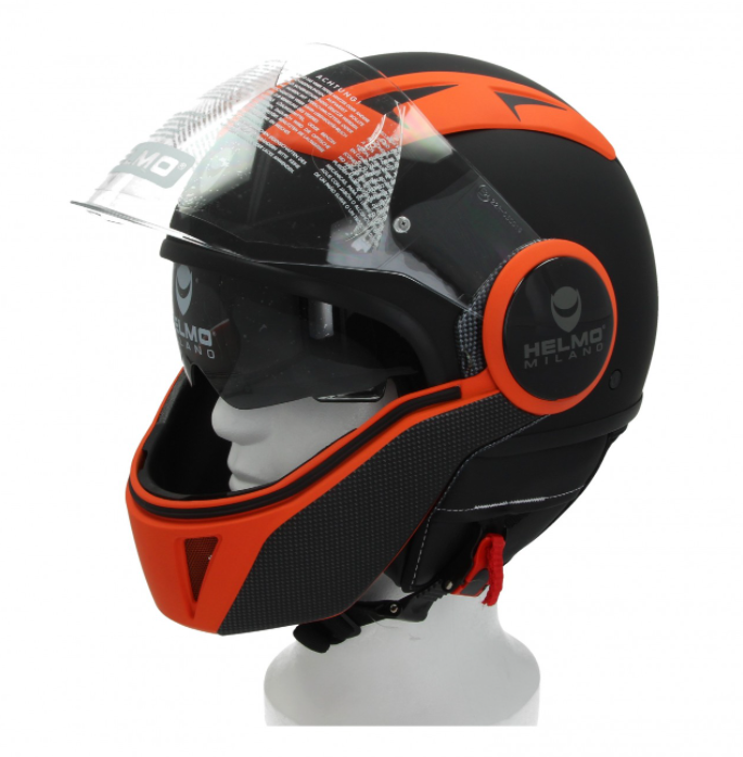 Casco integrale Helmo Milano, FuoriRotta Premium, nero, arancione, opaco