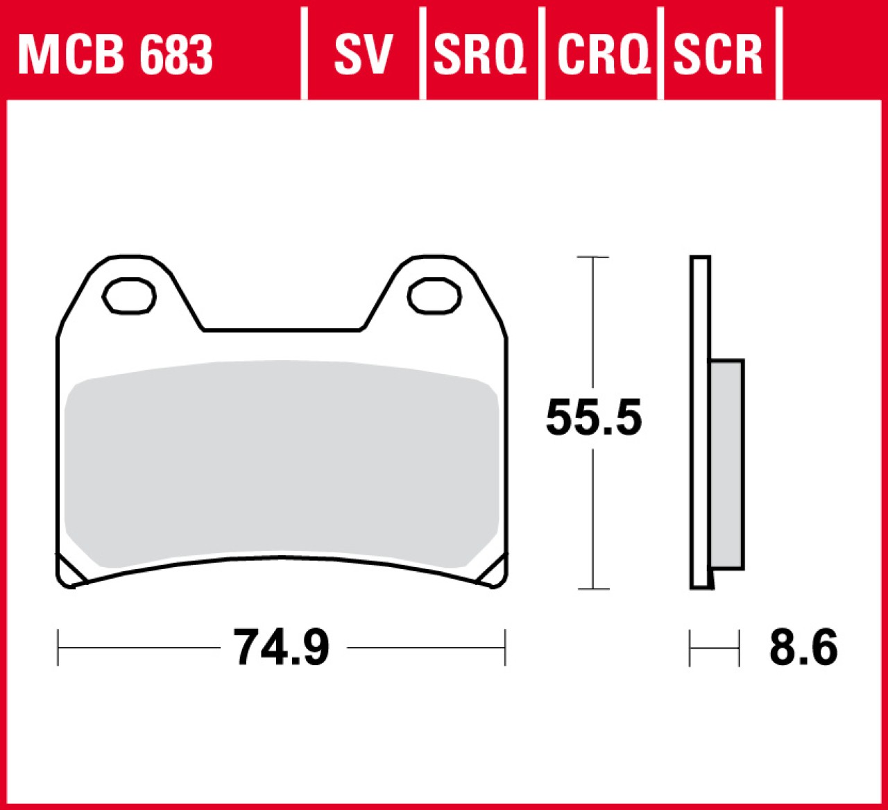 Set di pastiglie freno TRW MCB683SV, metallo sinterizzato, omologato ECE R90