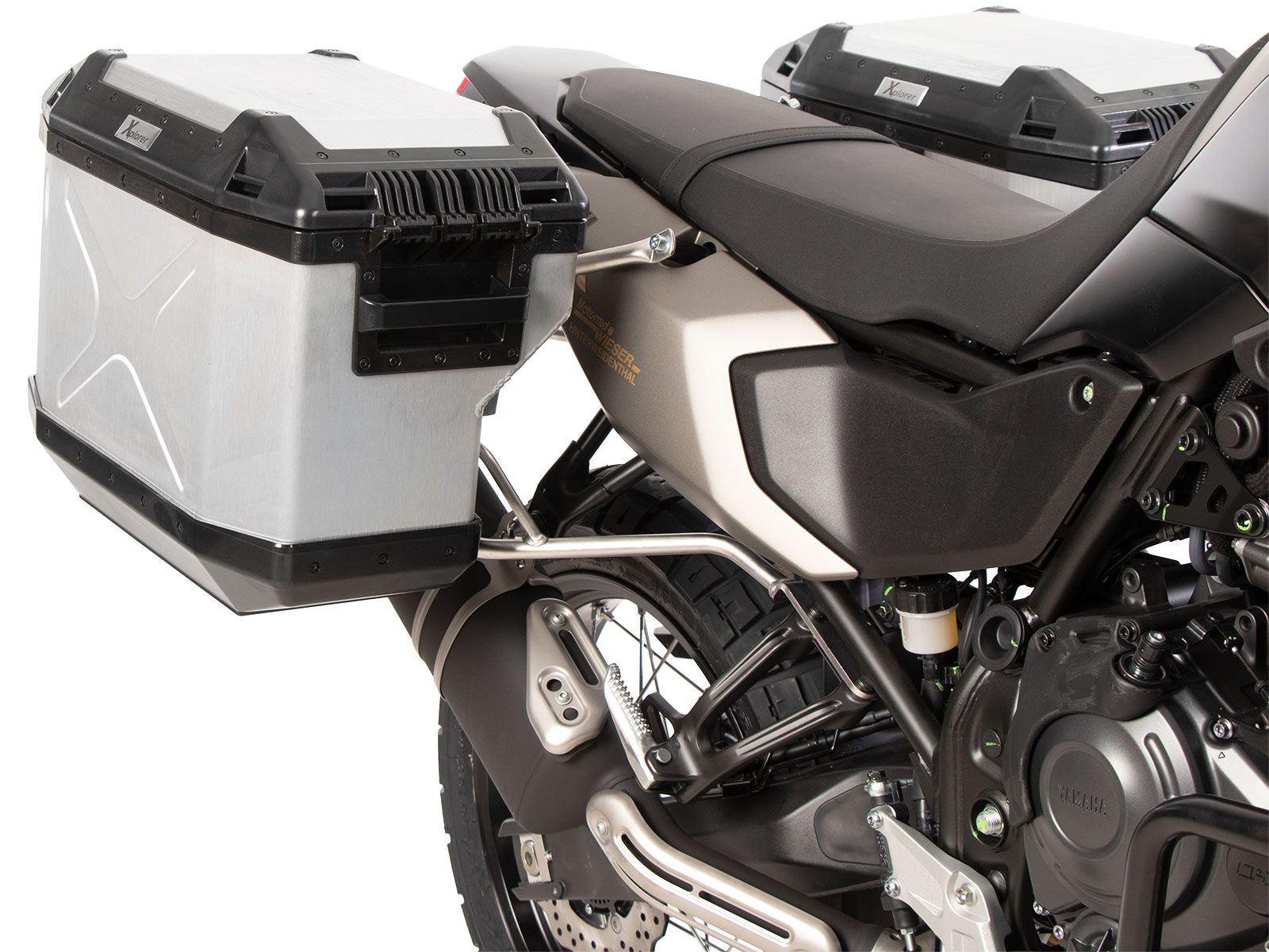Set di portavaligie Cutout in acciaio inox incluso set di valigie Xplorer Cutout in argento per Yamaha Ténéré 700 (25-)