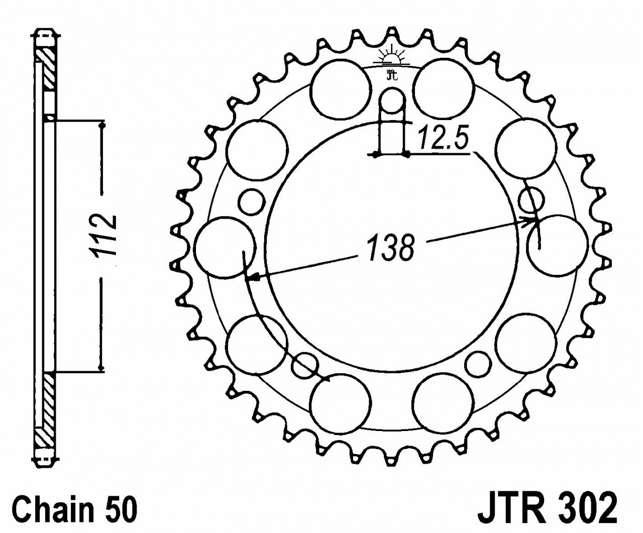Pignone JT in acciaio, passo: 530, numero di denti: 42, JTR302.42