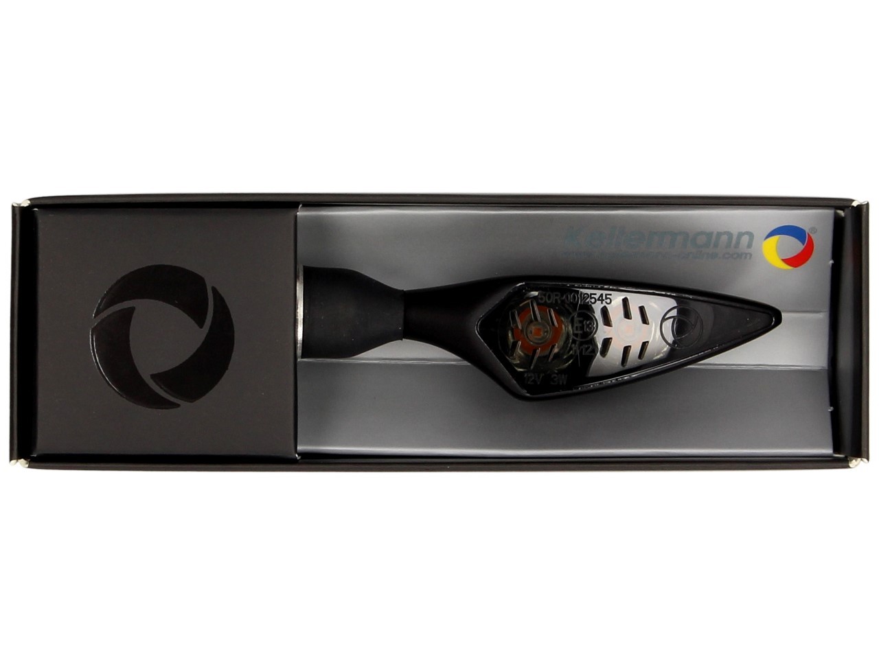 Indicatore Kellermann, Rhombus Dark, acciaio, LED, VL/HR, 12 V, nero satinato, M8x20, omologato E