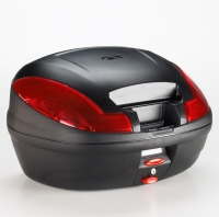 E470 Simply III MONOLOCK Bauletto nero con catadiottri rossi e piastra senza coperchio Givi