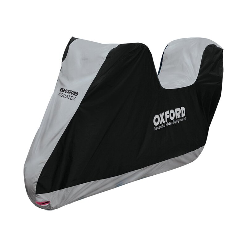 Copertura Oxford per interni/esterni Aquatex Nero/Argento - Moto/Scooter con bauletto - S